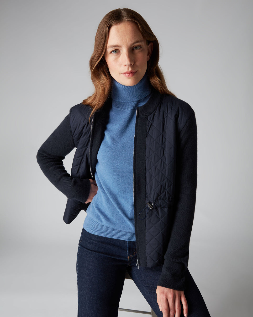 N.Peal Diamond Padded Cashmere Puffer Jacket Navy Blue