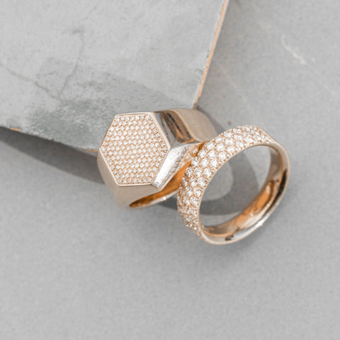 two rose gold and diamond rings