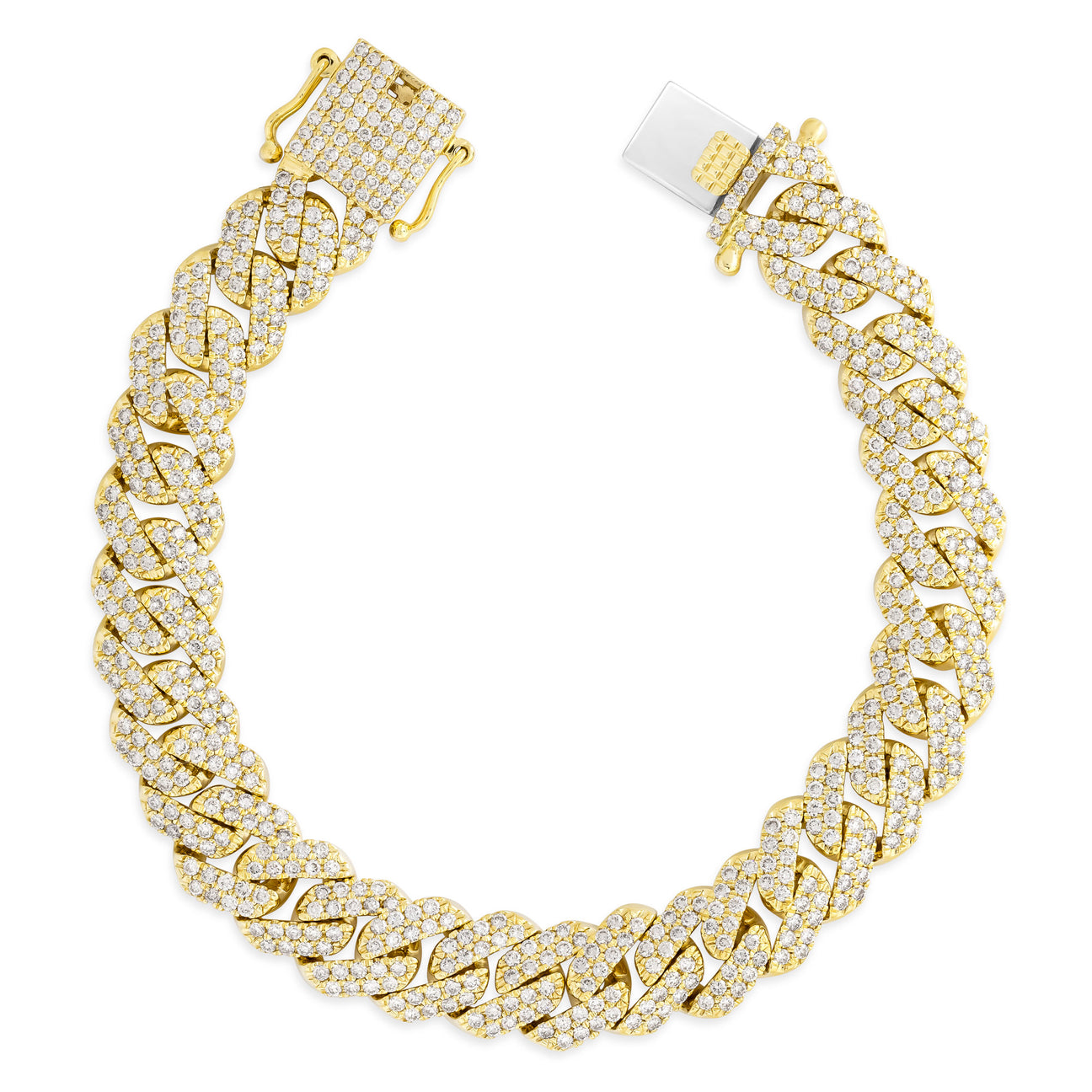JustDesi Square Pave Diamond Cuban Link Bracelet in Yellow Gold