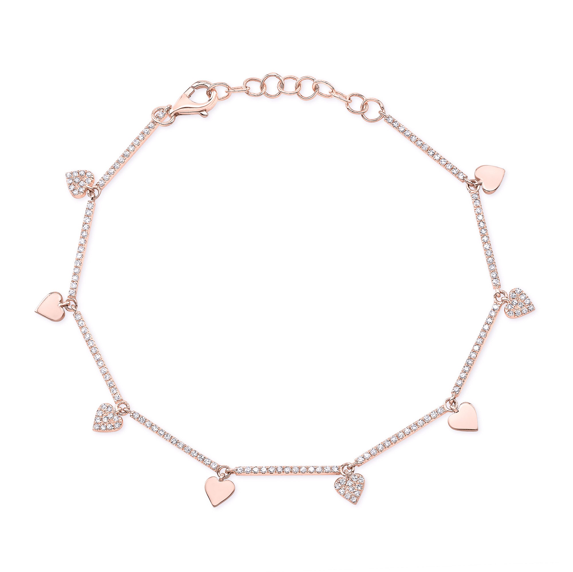 JustDesi Dainty Heart Charm Bracelet in Rose Gold