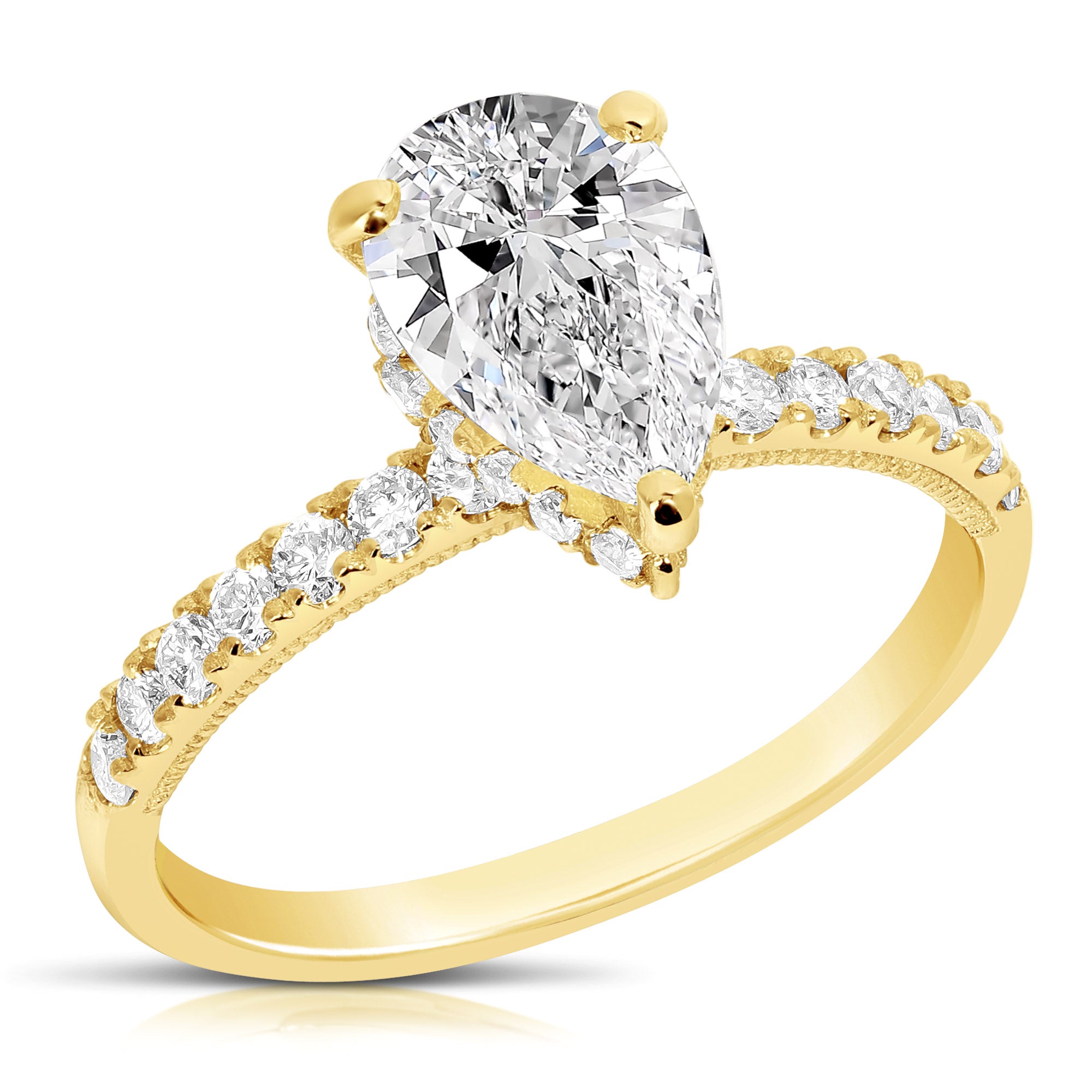 JustDesi Lab-Grown Pear Diamond Ring in Yellow Gold