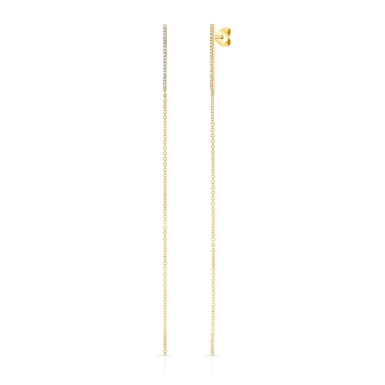 JustDesi Diamond Bar Earrings With Drop Chain in Yellow Gold