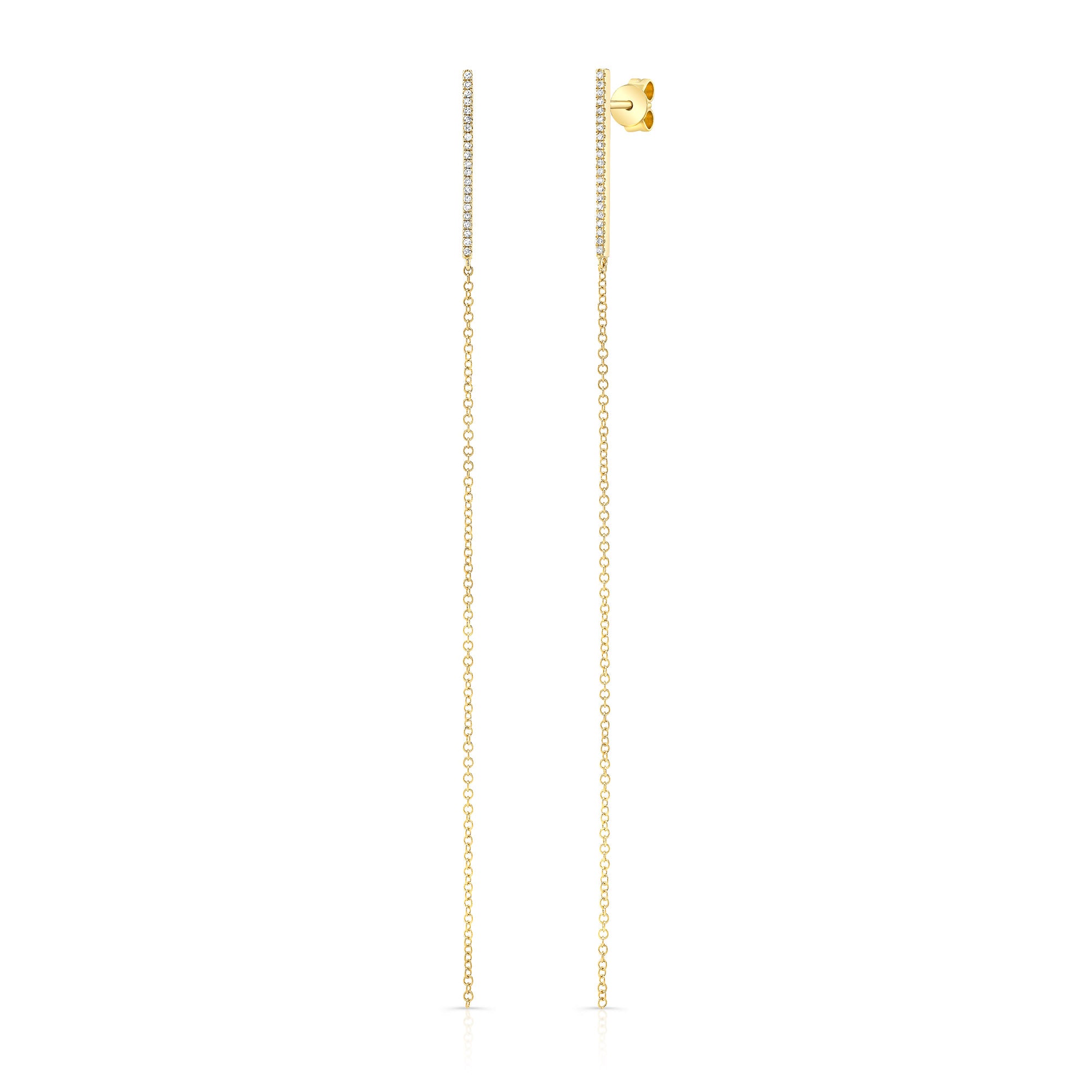 JustDesi Diamond Bar Chain Drop Earrings in Yellow Gold $495