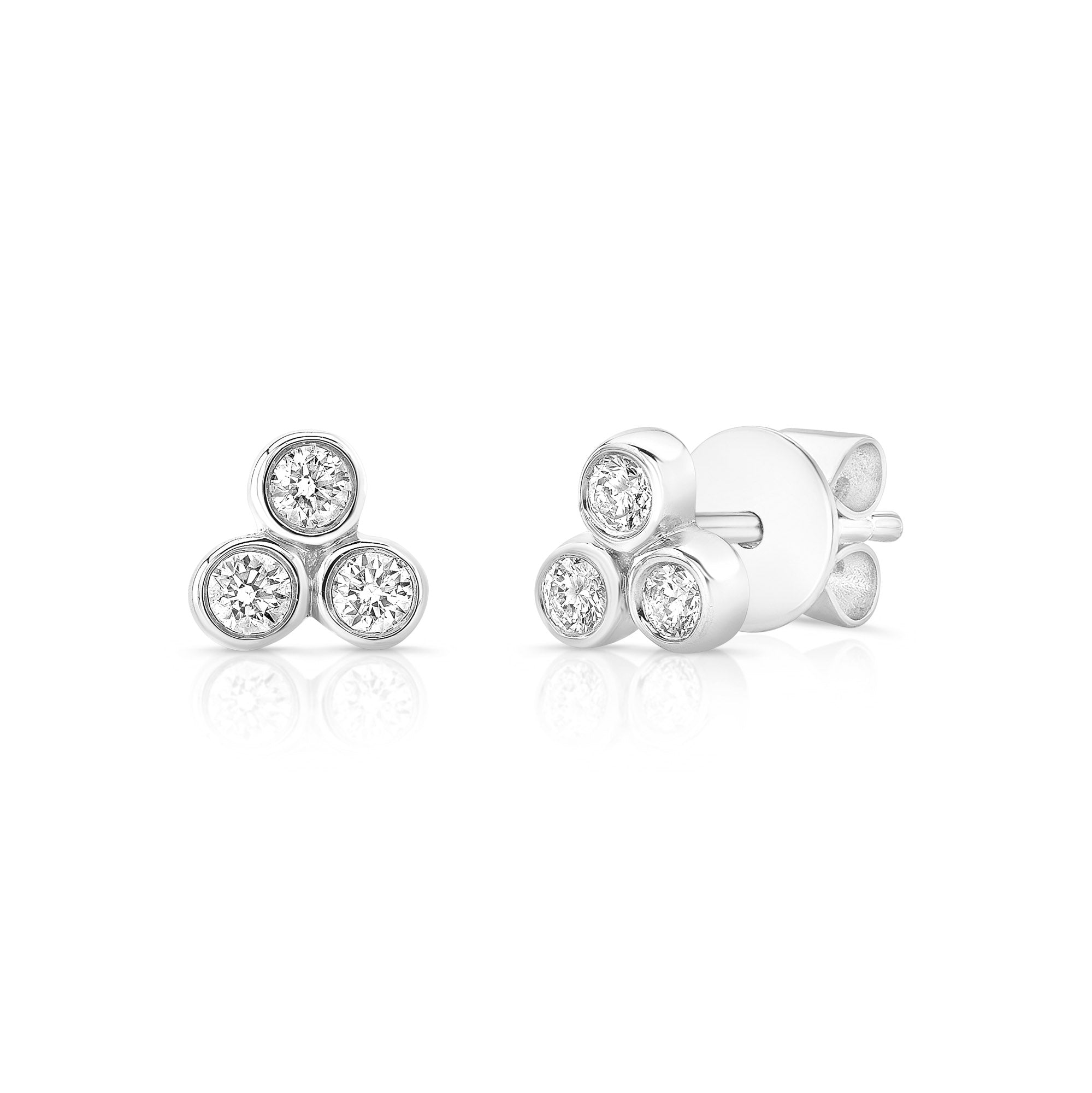 Three Stone Bezel Diamond Studs