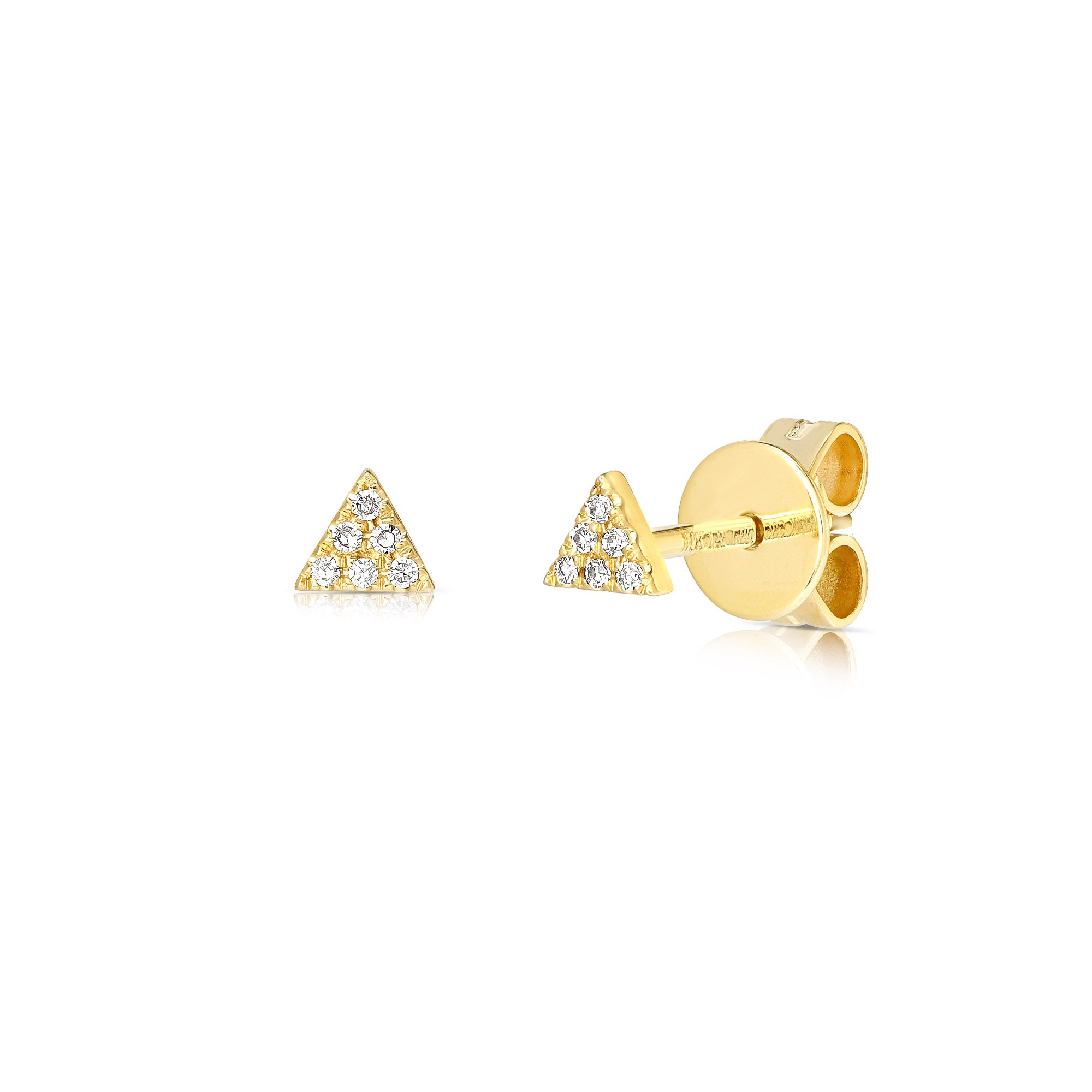 JustDesi Petite Pave Diamond Triangle Studs in Yellow Gold $195