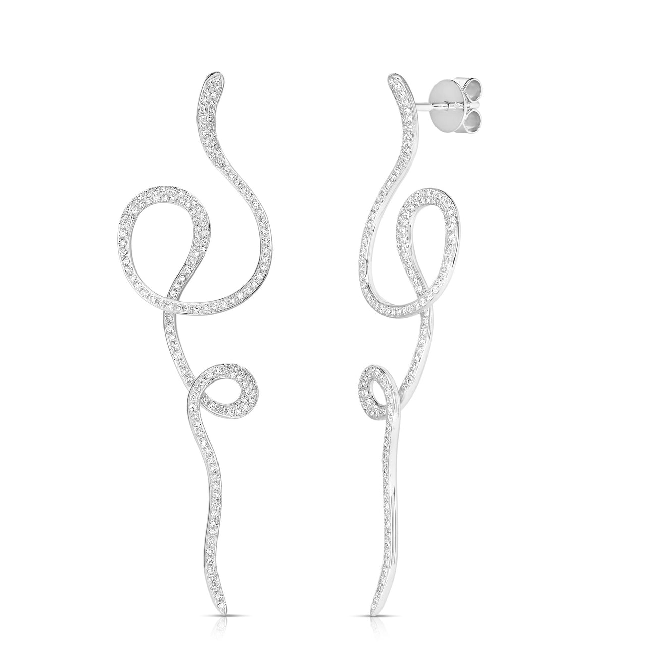 JustDesi Pave Diamond Snake Earrings in White Gold