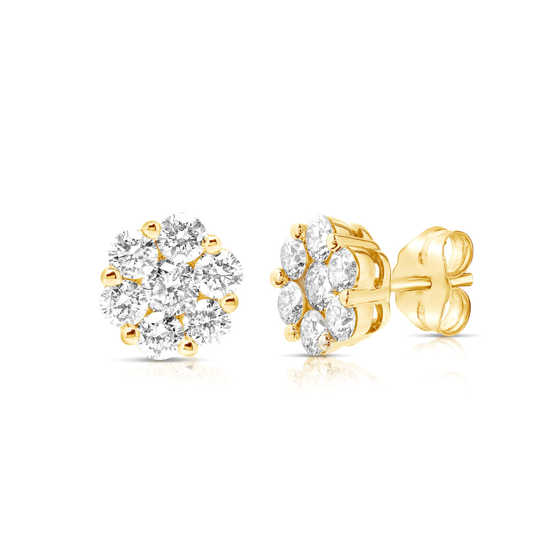 JustDesi Flower Diamond Studs in Yellow Gold