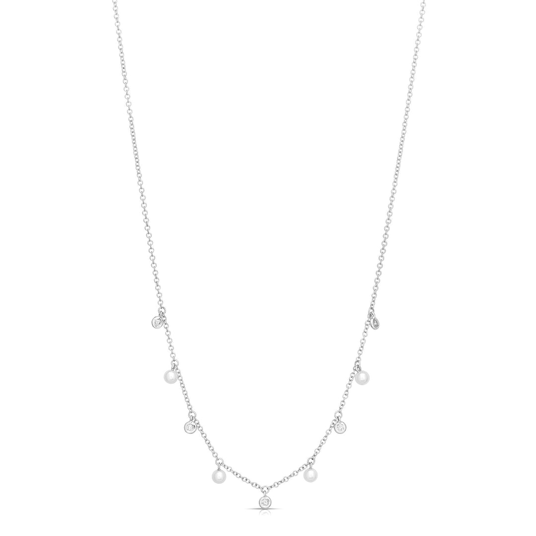 Just Desi Diamond and Pearl Necklace in White Gold
