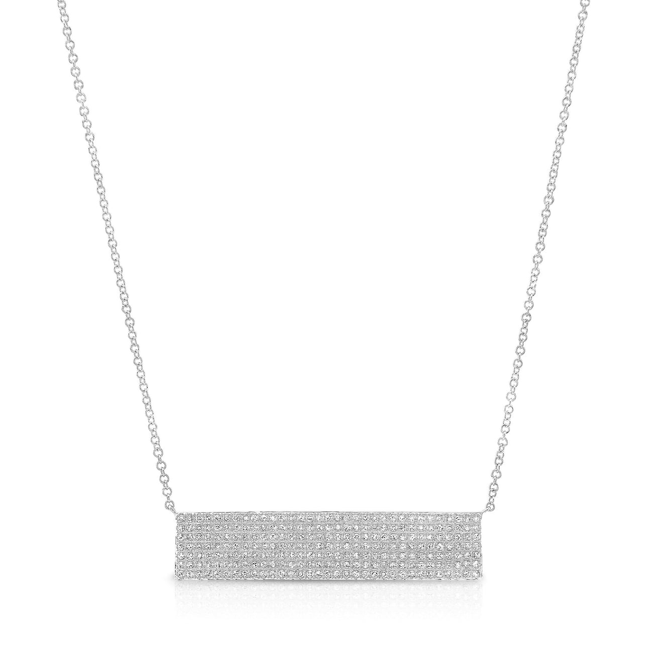 JustDesi Large Pave Bar Necklace in White Gold