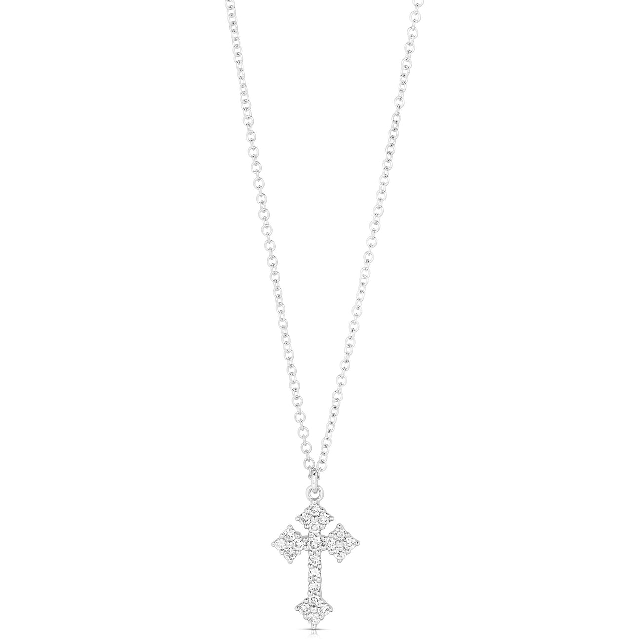 JustDesi Medieval Pave Diamond Cross Necklace in White Gold