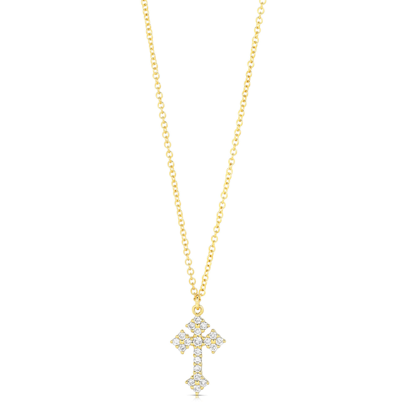 JustDesi Medieval Pave Diamond Cross Necklace in Yellow Gold
