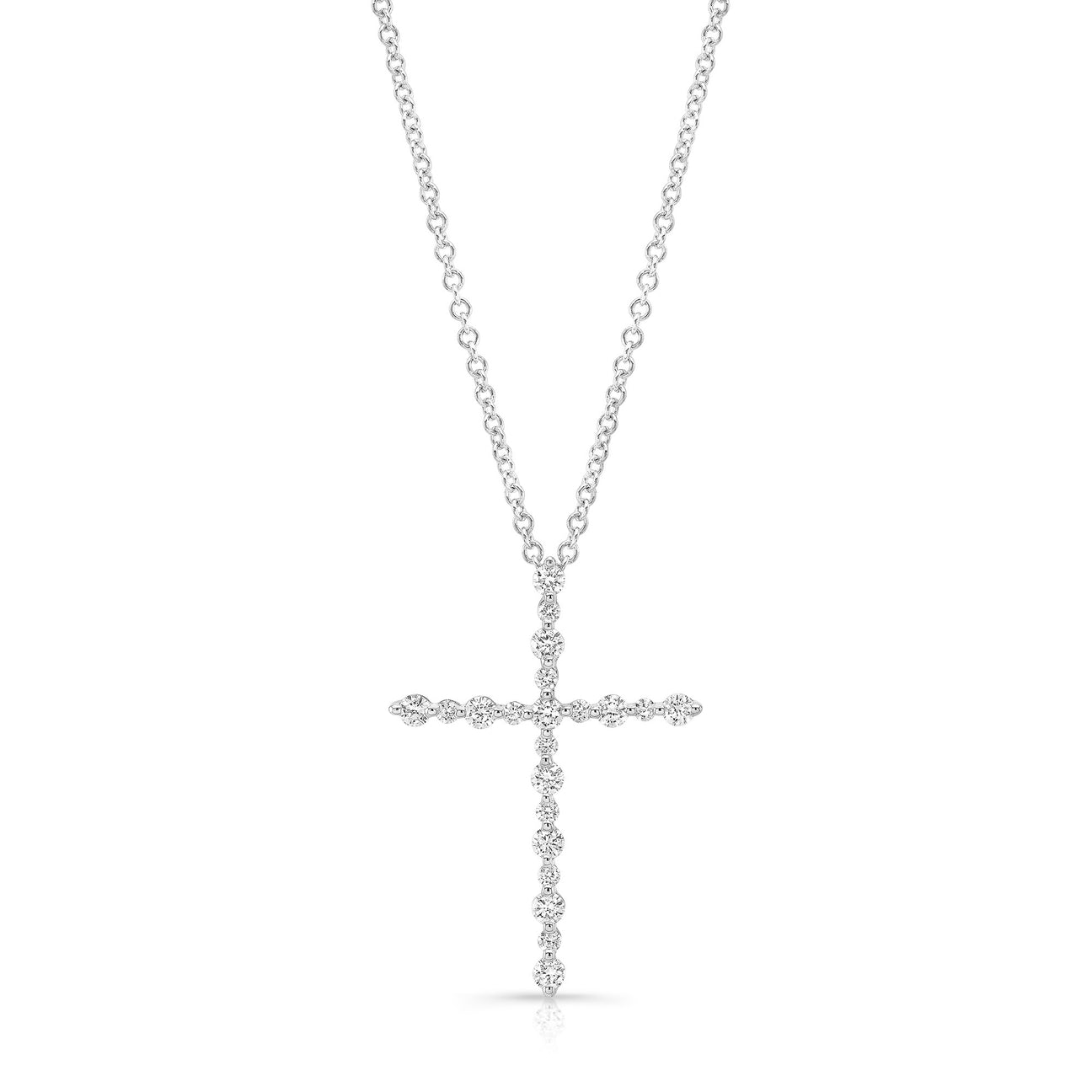 JustDesi Piety Shared Prong Cross Pendant in White Gold