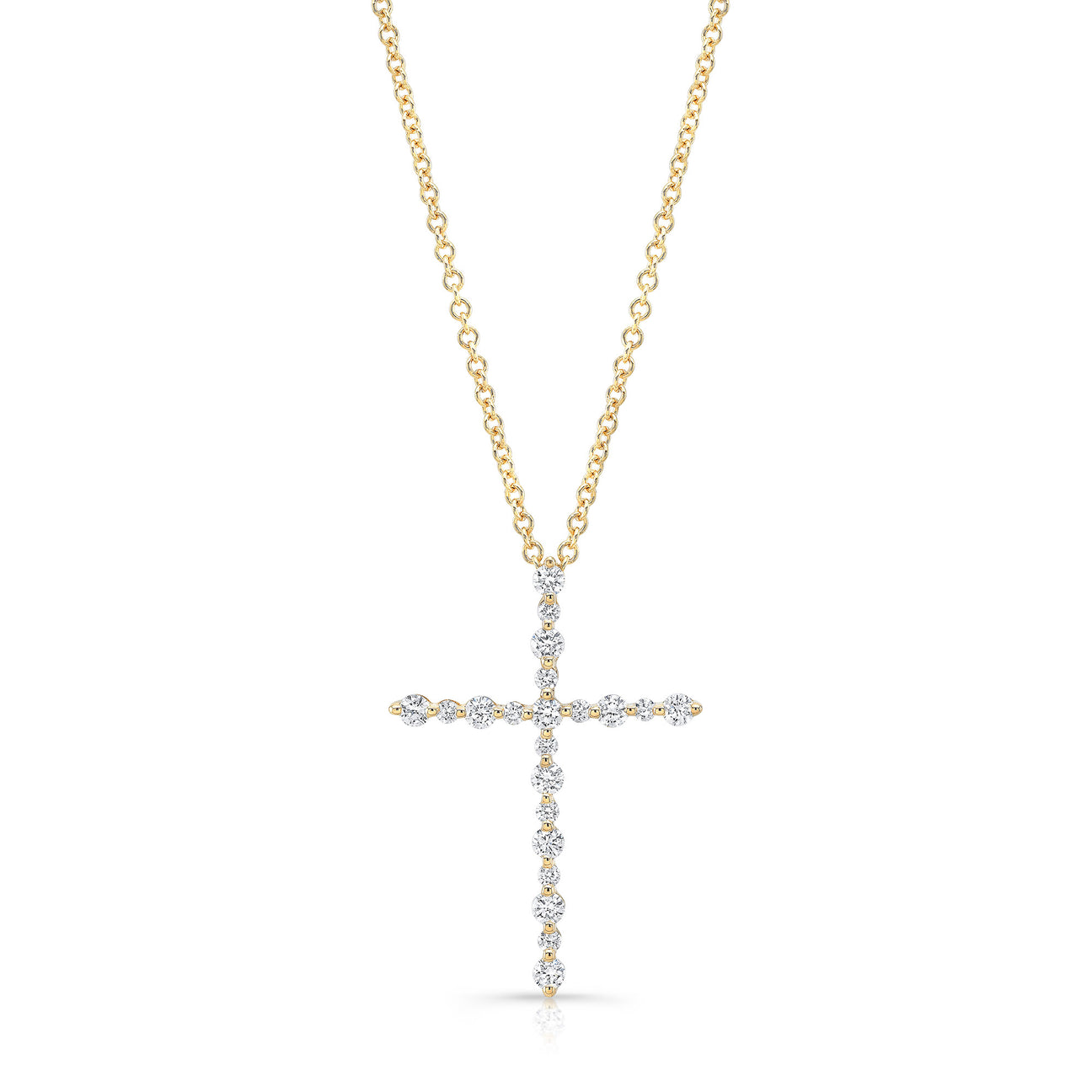 JustDesi Shared Prong Cross Pendant in Yellow Gold