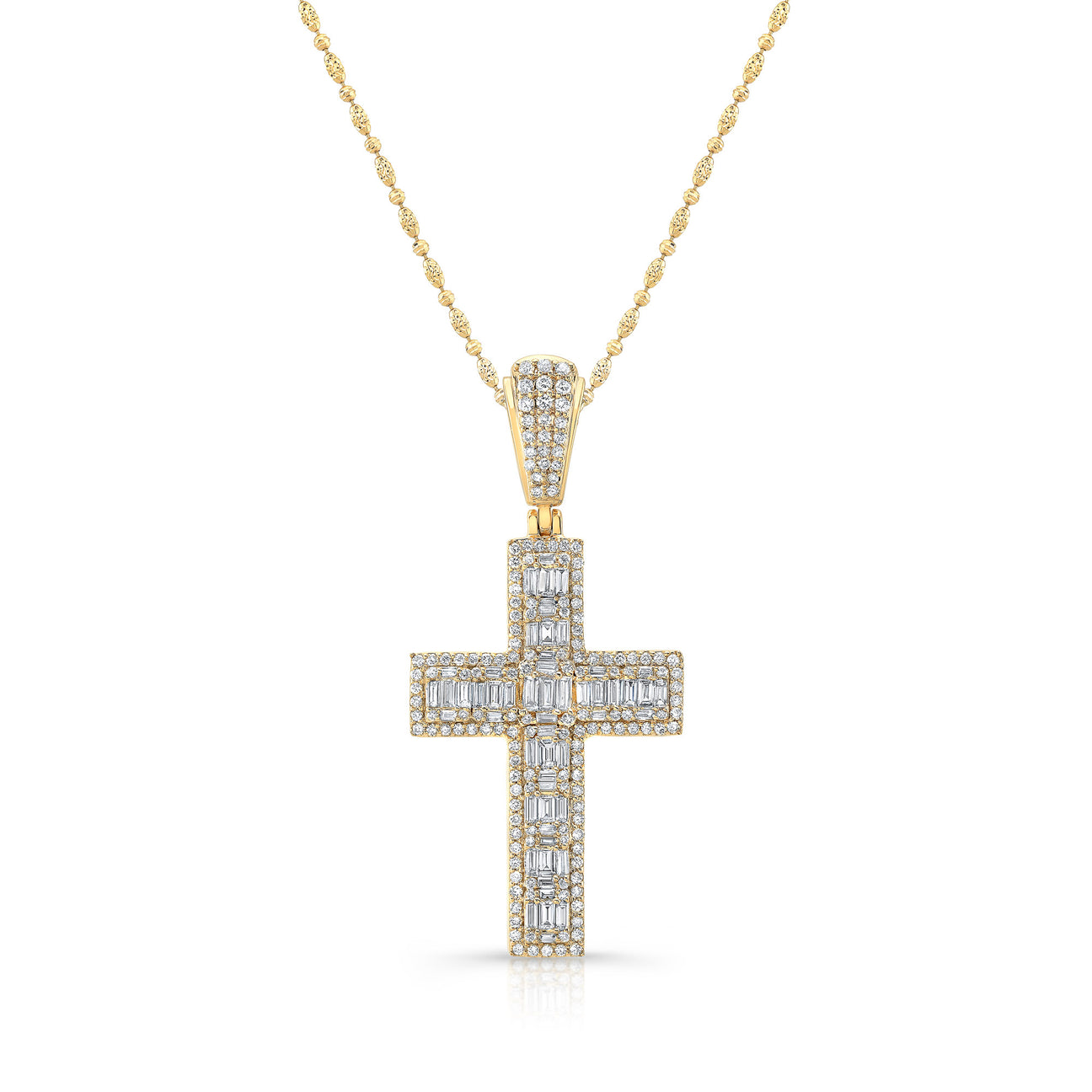 JustDesi Baguette Diamond Statement Cross Pendant in Yellow Gold