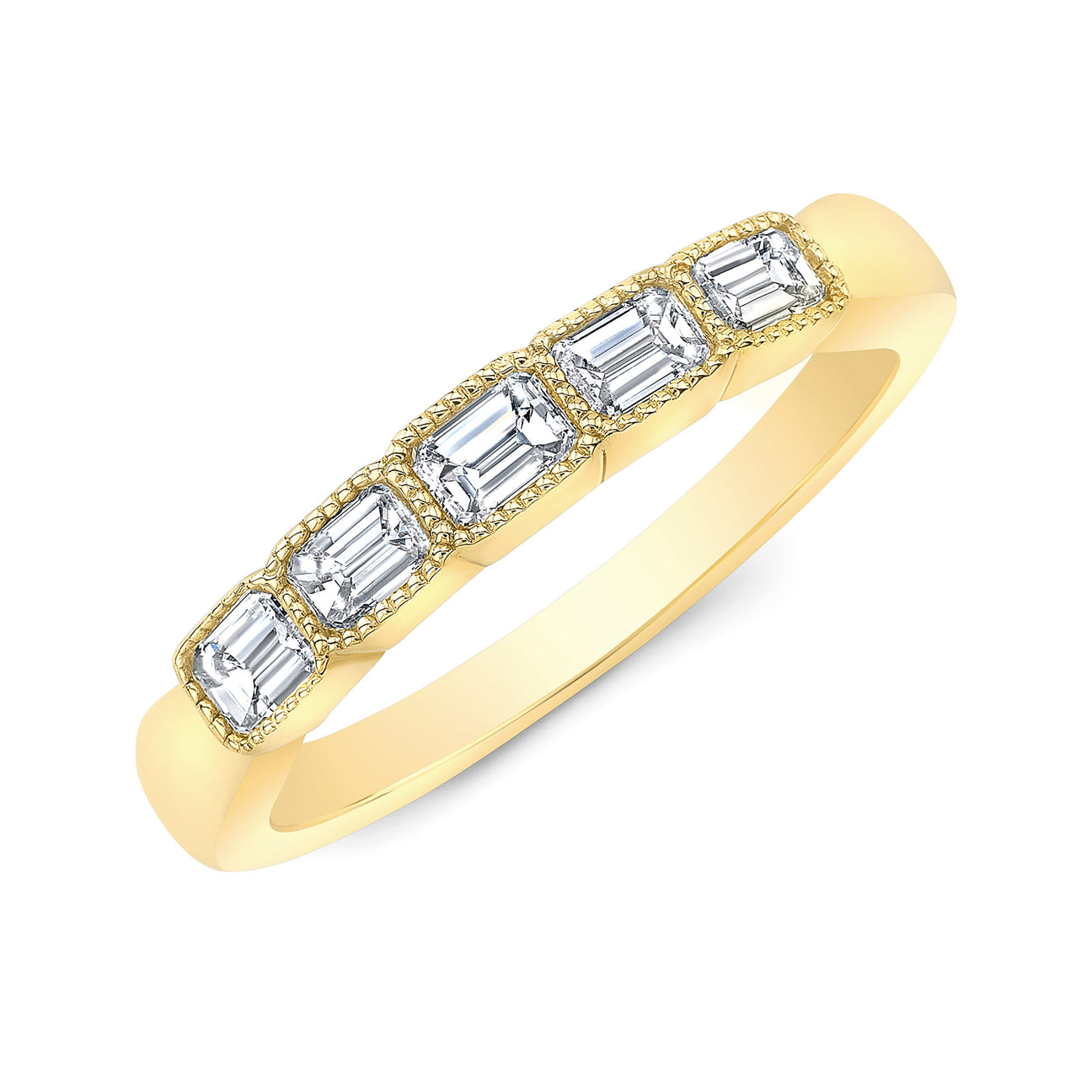 JustDesi 5 Stone Emerald Cut Stackable Band in Yellow Gold