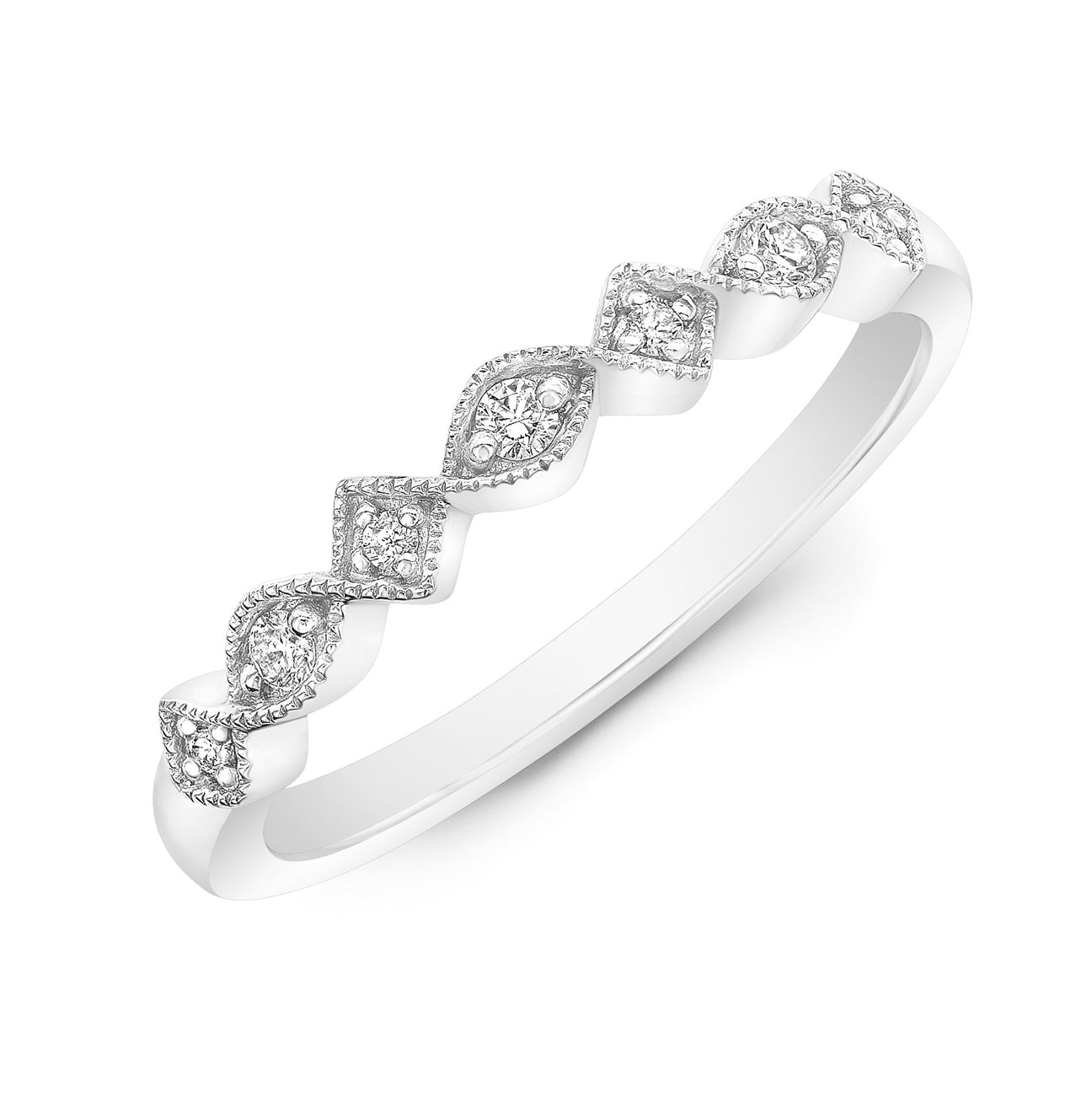 JustDesi Milgrain Alternating Shapes Stackable Band in White Gold