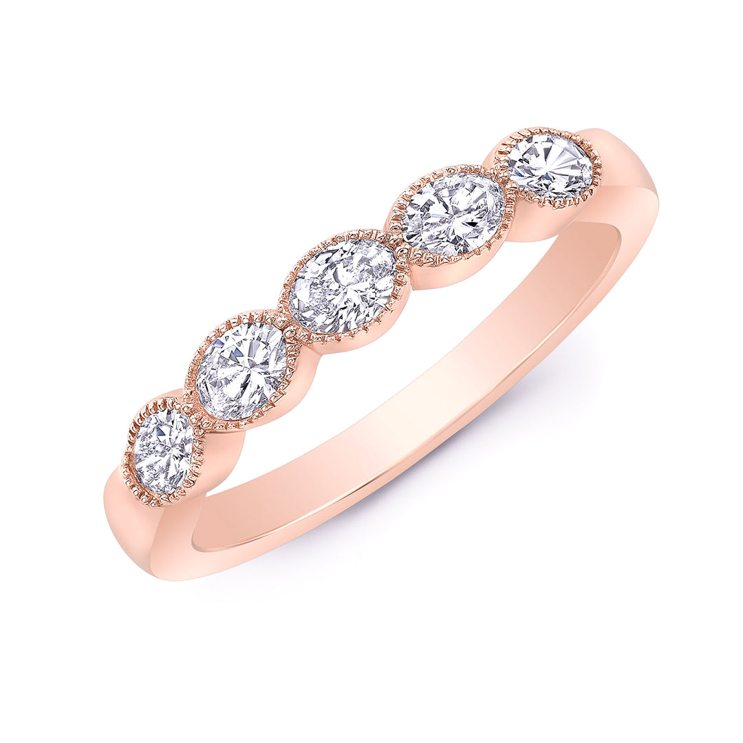 JustDesi Milgrain Bezel Oval Diamond Band in Rose Gold