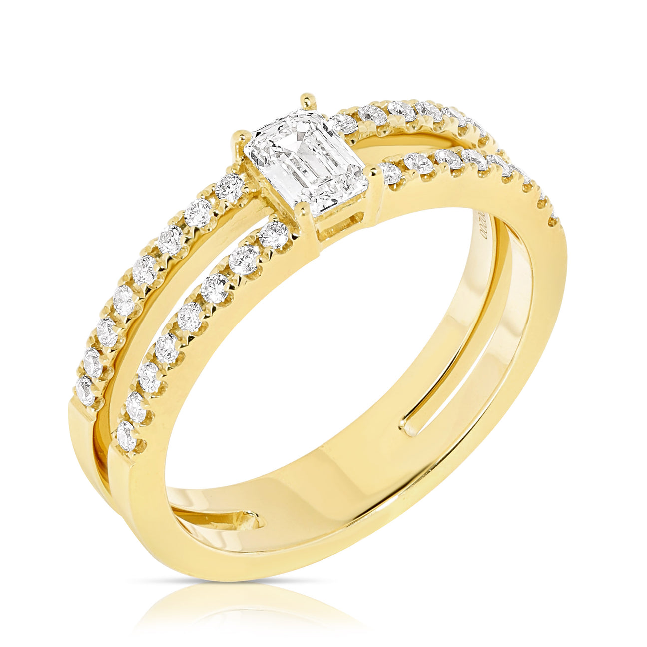 JustDesi Emerald Cut Double Band Ring in Yellow Gold