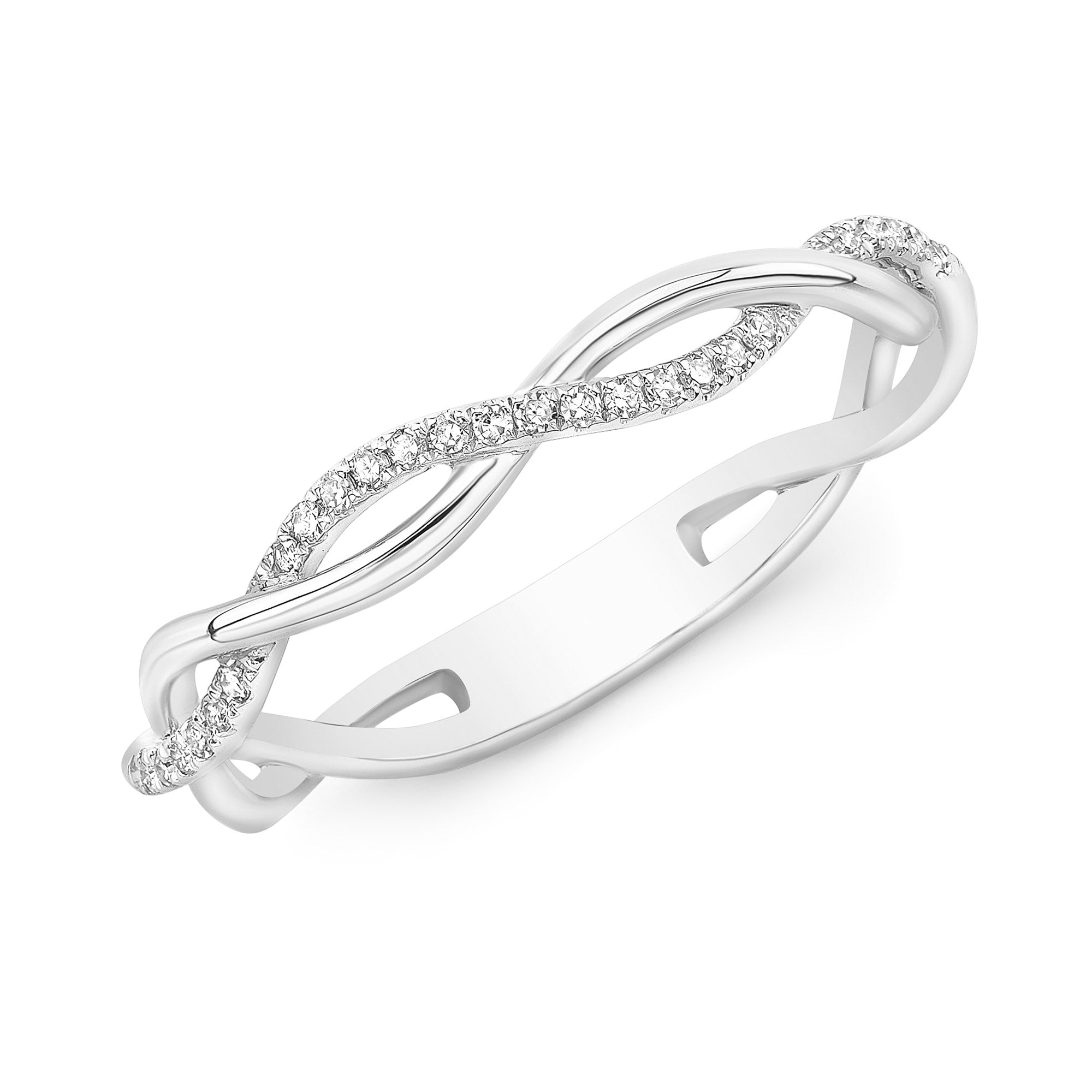 JustDesi Braided Stackable Diamond Band in White Gold