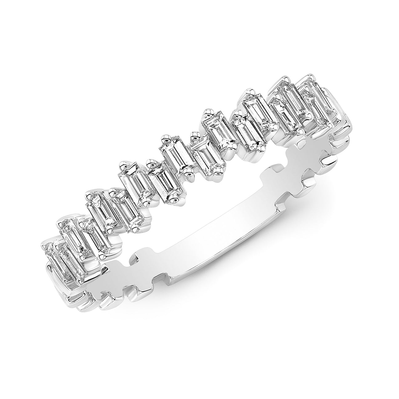JustDesi Staggered Baguette Stackable Band in White Gold