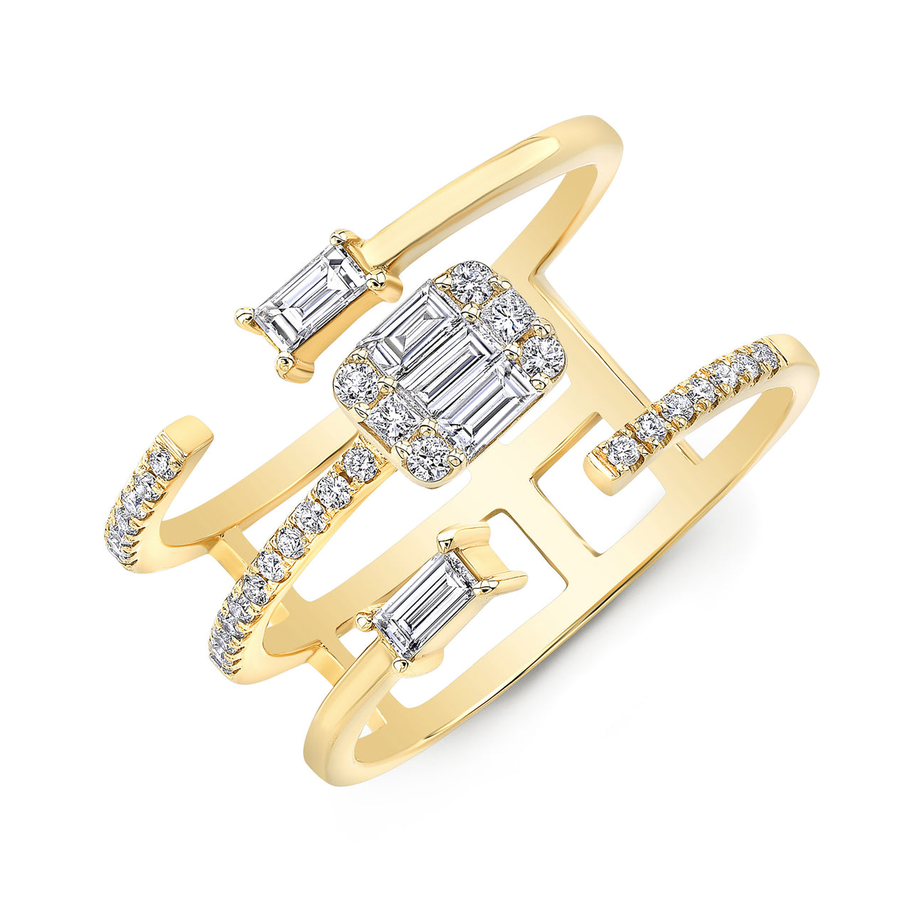 JustDesi Baguette Cluster Grid Ring in Yellow Gold