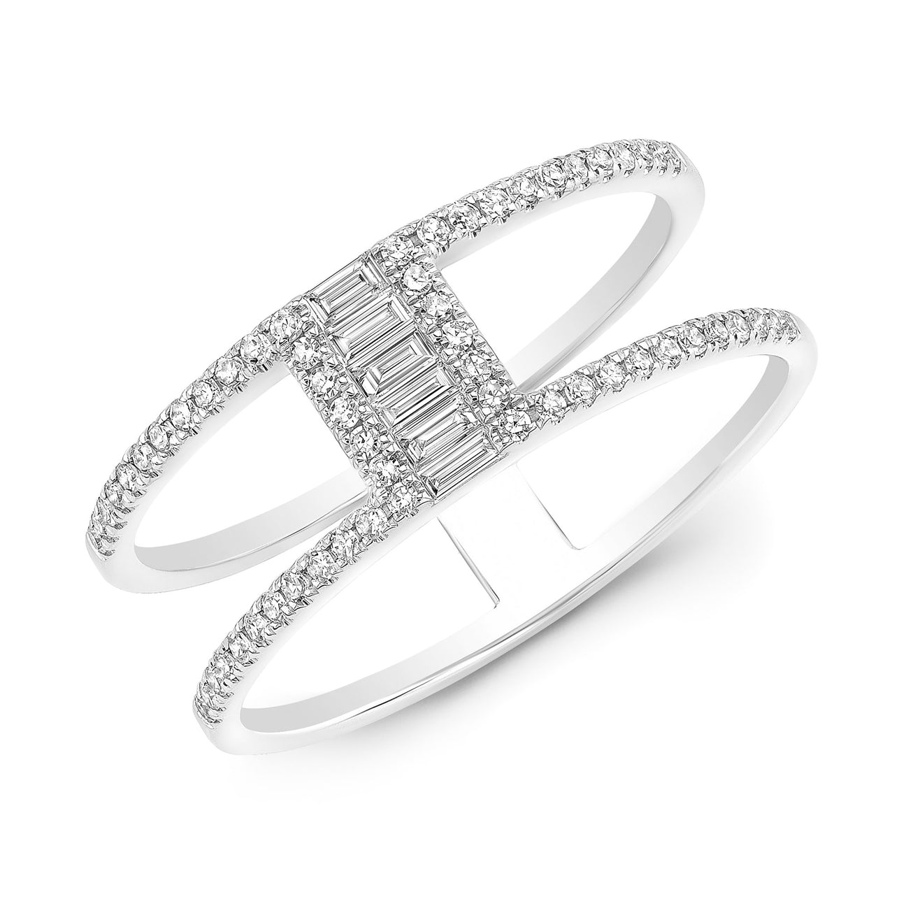 JustDesi Two Row Baguette Ring in White Gold