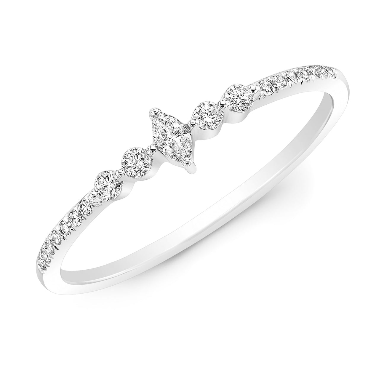 JustDesi Dainty Marquise Diamond Ring in White Gold