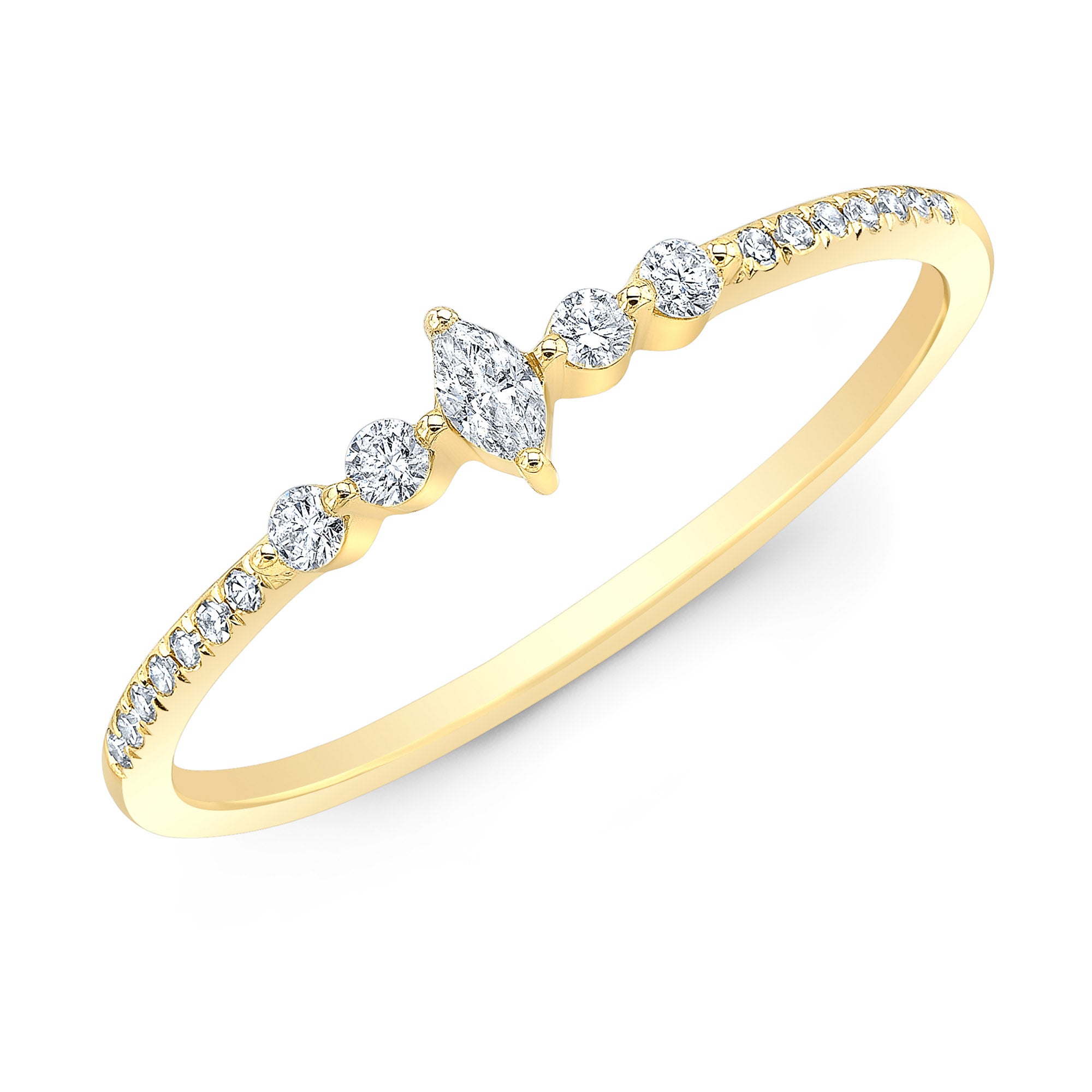 JustDesi Dainty Marquise Diamond Ring in Yellow Gold
