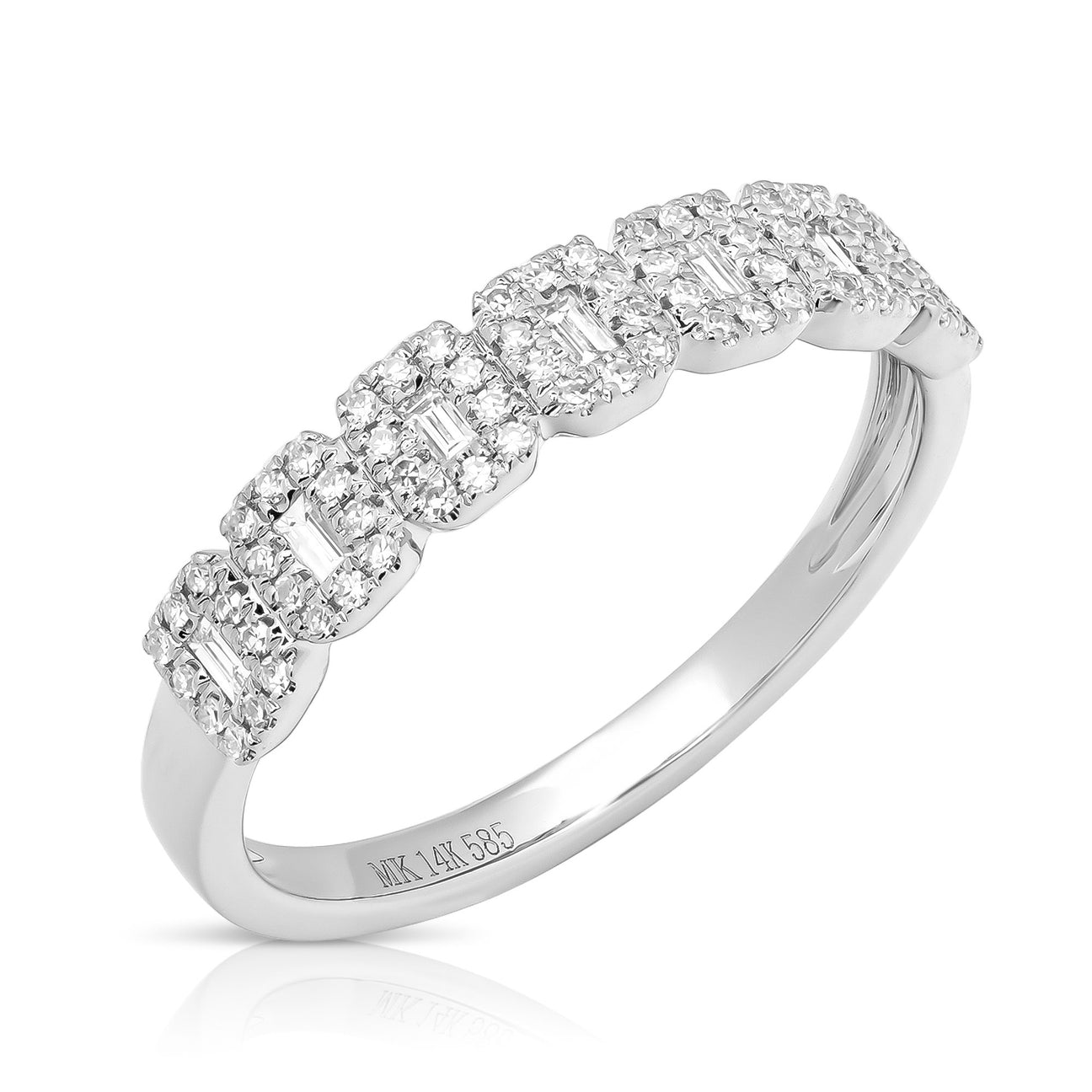 JustDesi Seven Stone Baguette Halo Ring in White Gold