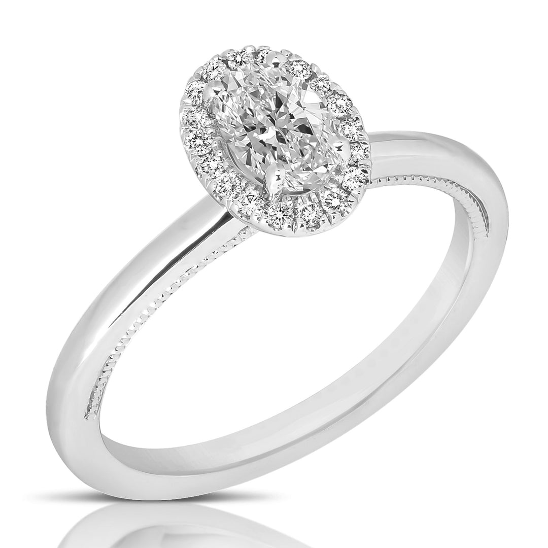 JustDesi Simple Oval Halo Engagement Ring in White Gold