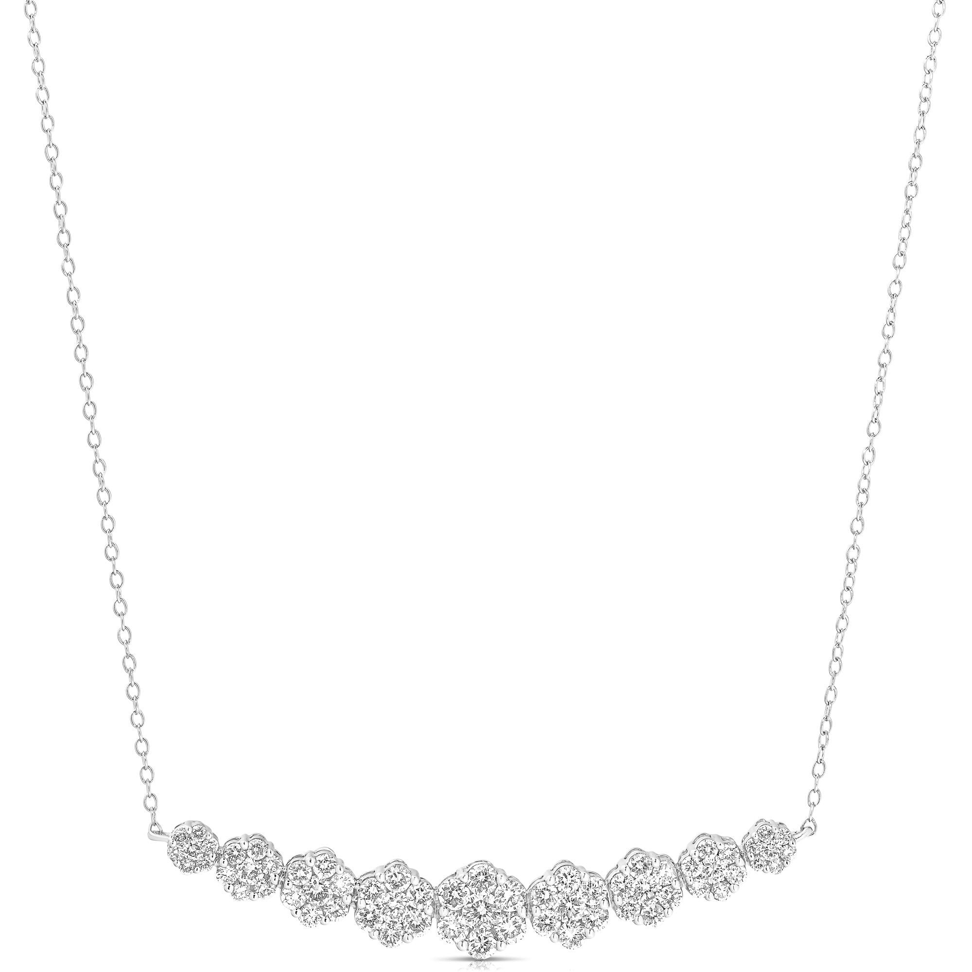 JustDesi Graduated Flower Cluster Necklace in White Gold $3,495