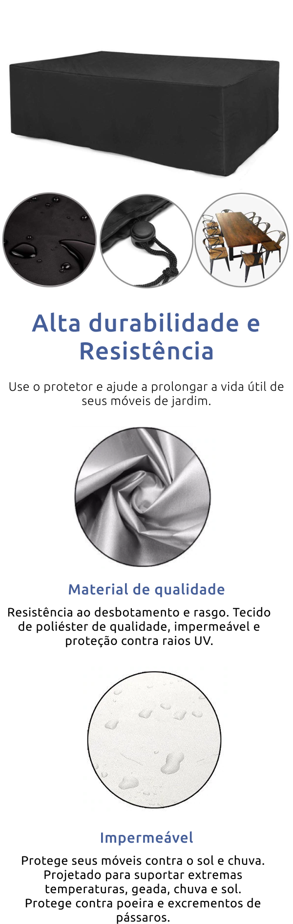 Capa Impermeável Retangular Cinza/Preta