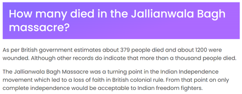 Number of deaths in Jallianwala Bagh massacre