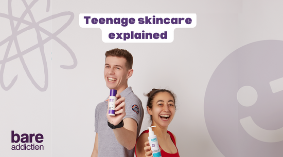 Teenagers holding skincare products for teenagers