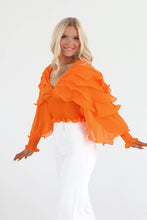 Load image into Gallery viewer, Sangria V-Neck Ruffle Sleeve Smocked Top
