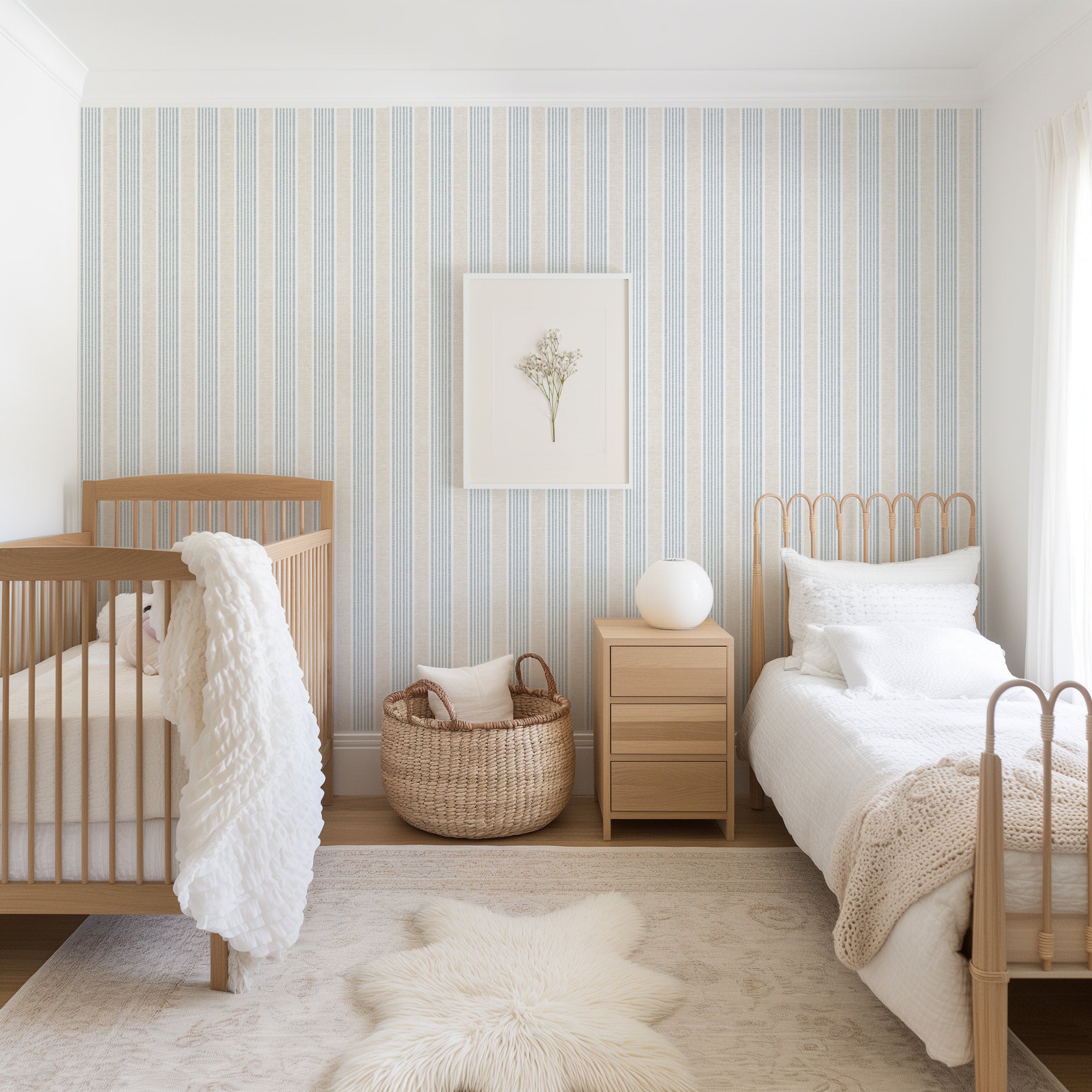 Nantucket Stripe Wallpaper – Classic Coastal Farmhouse Wallcovering