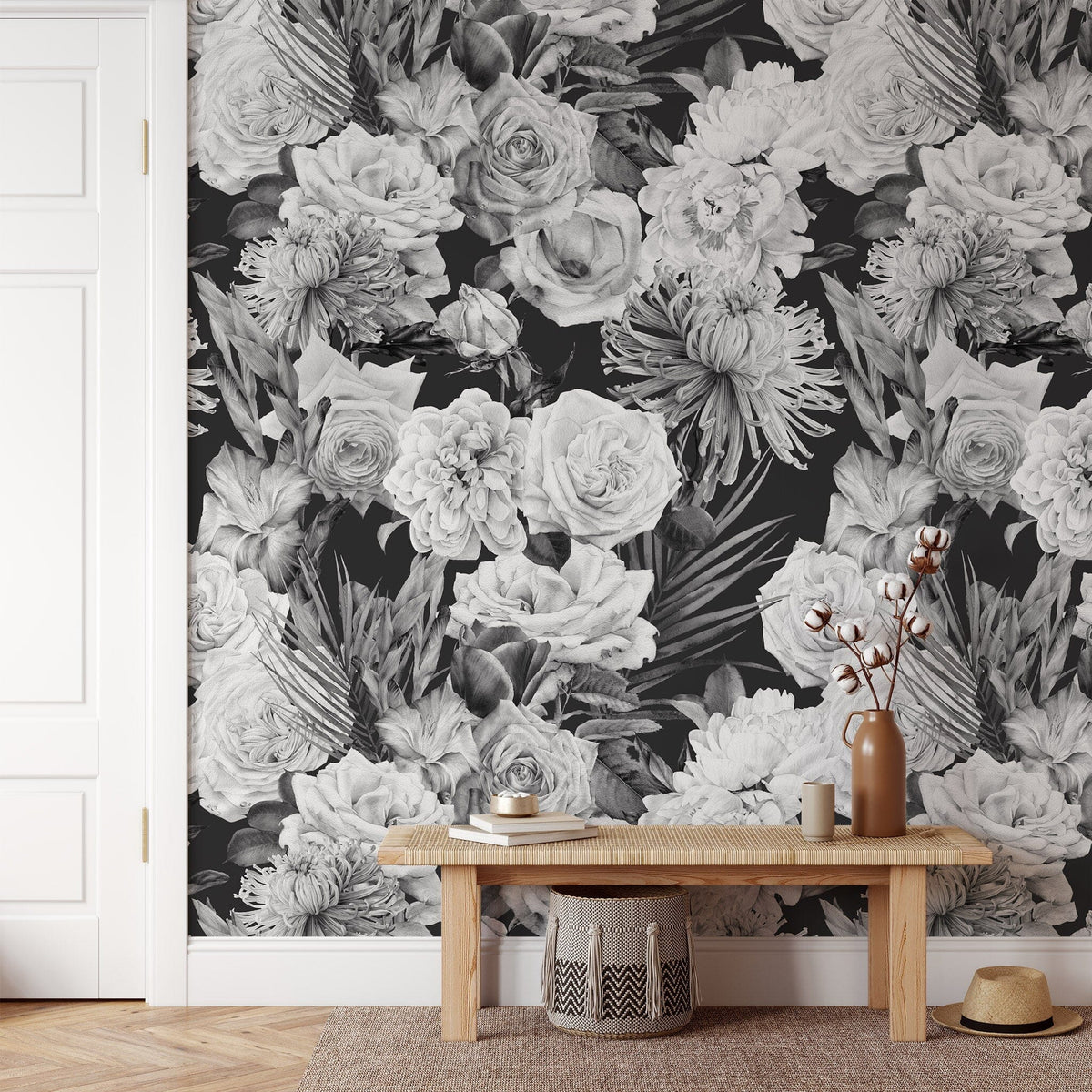 Roses Black and White Floral Pattern Wallpaper – EazzyWalls