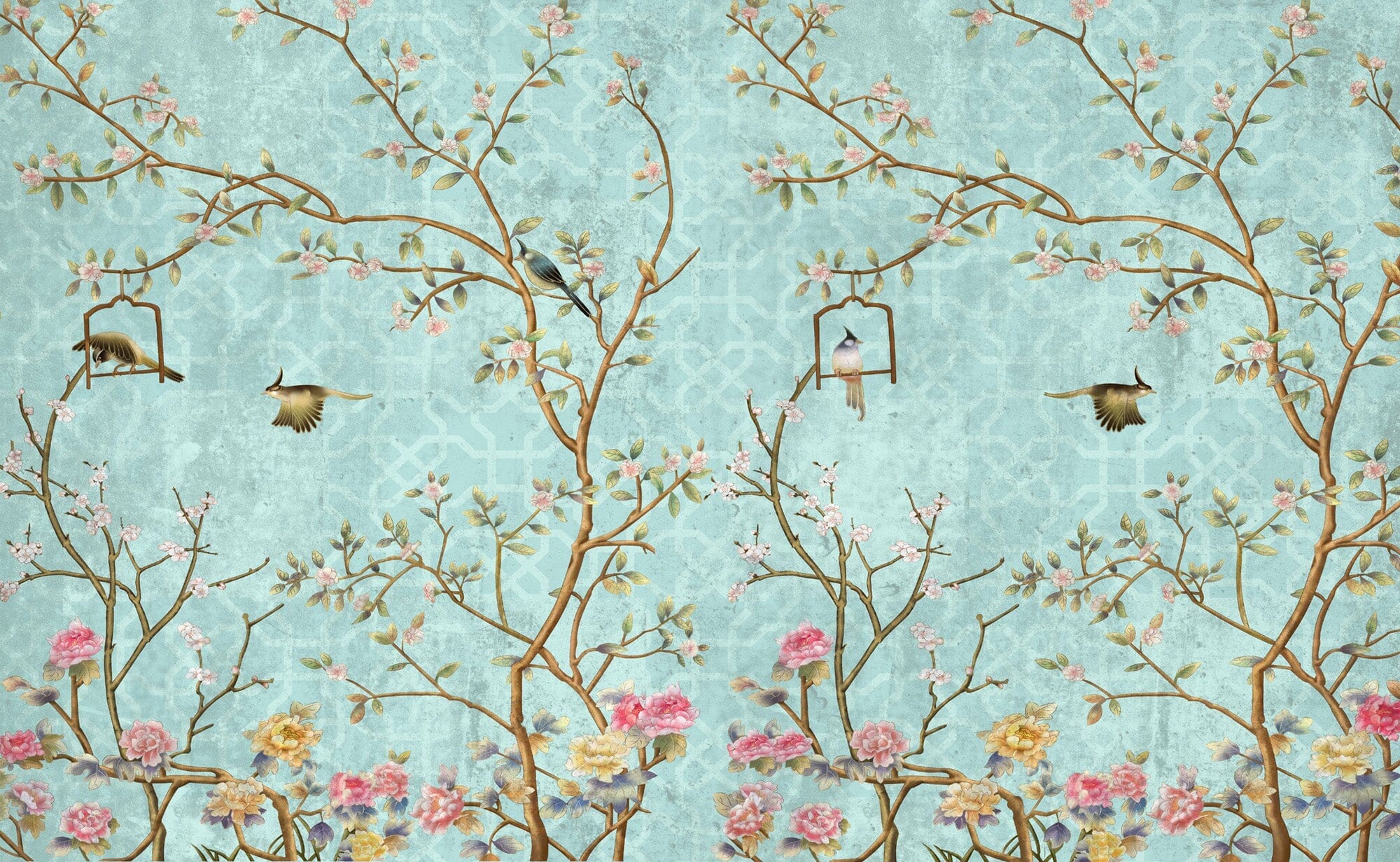 Blue Chinoiserie Wallpaper Flowers  Birds  lifencolors