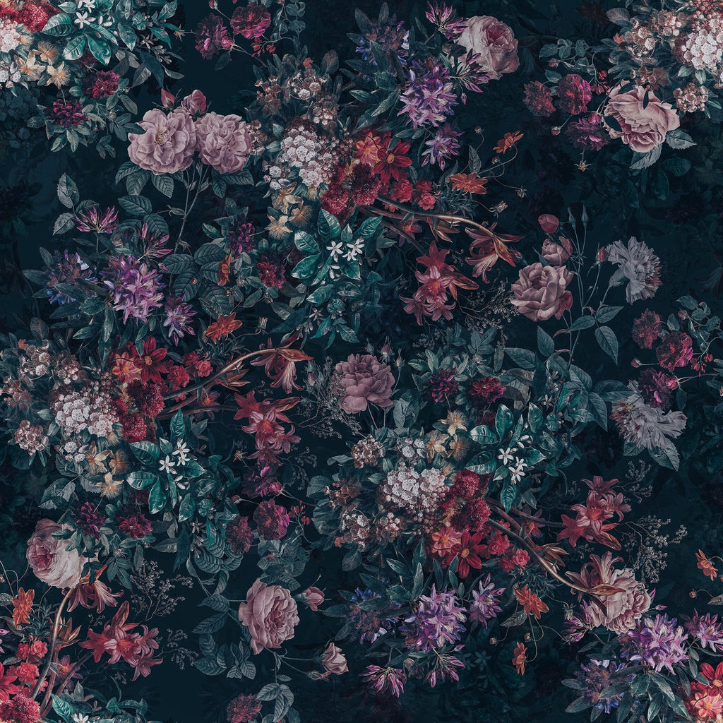 Dark Background Cream Floral Wallpaper – EazzyWalls