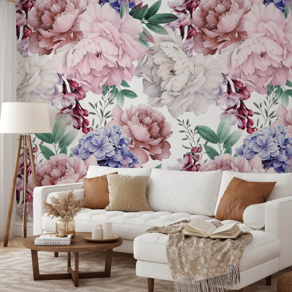 Wallpaper Mural Watercolor Peonies in Black and White White Background   Muralunique
