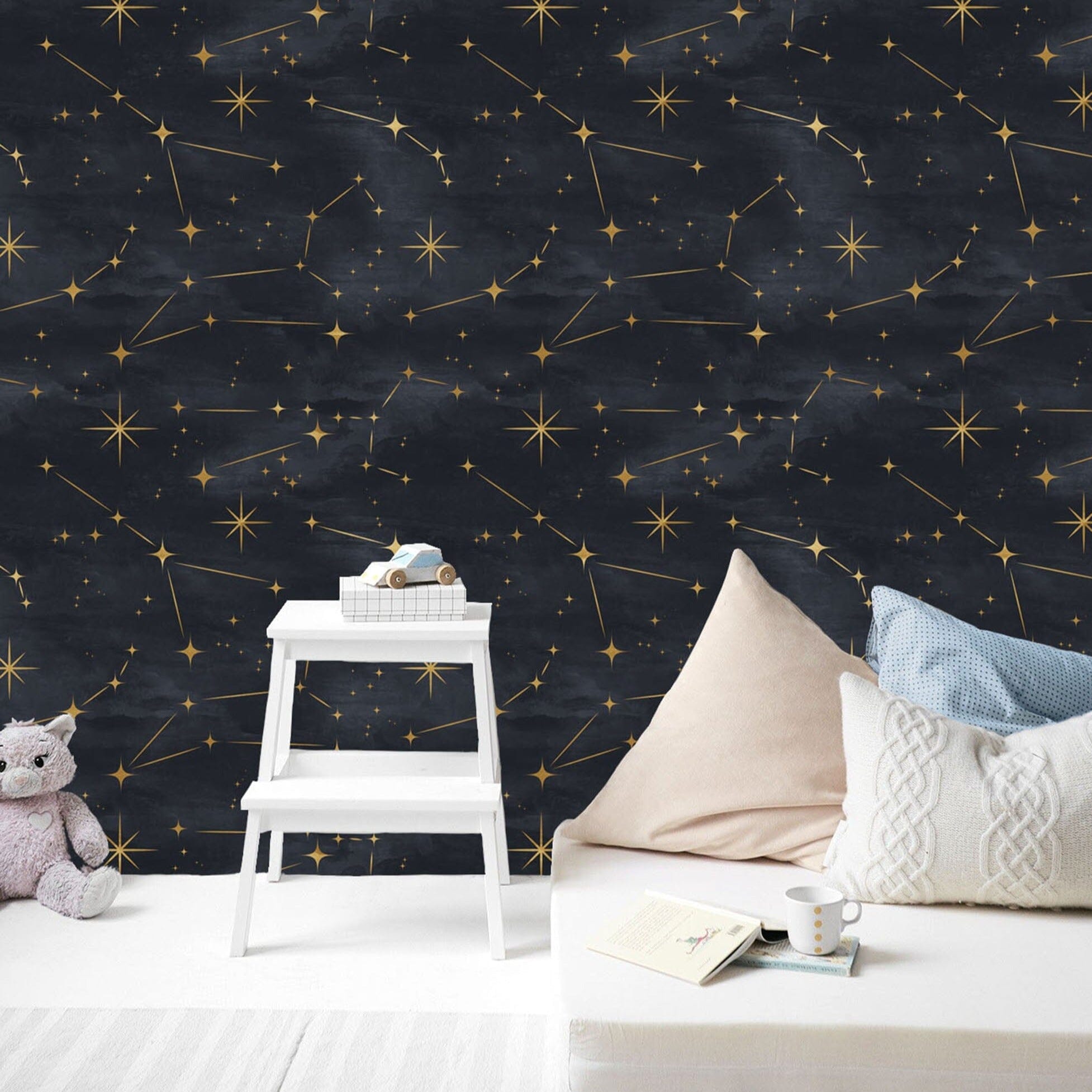 Galaxy Fun Kids Grey Star Outer Space Wallpaper Peel  Stick Removable   Olive et Oriel