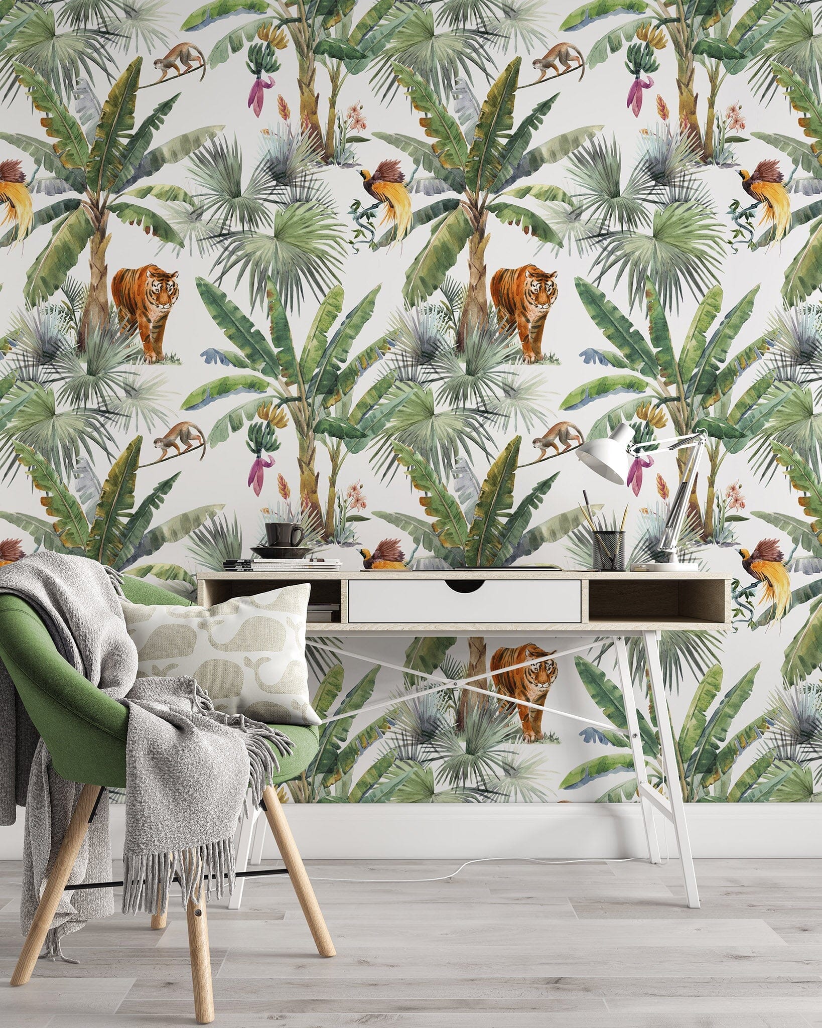 Tiger in the Tropical Jungle Peel and Stick Wallpaper