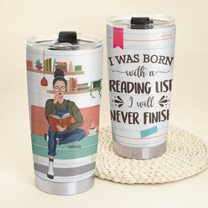 Personalized Book Girl Tumbler Cup  I Was Born With A Reading List - Book Lover