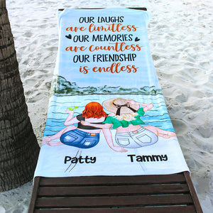 Our Laughs Are Limitless - Personalized Beach Towel - Gifts For Big Sister, Sistas, Girls Trip