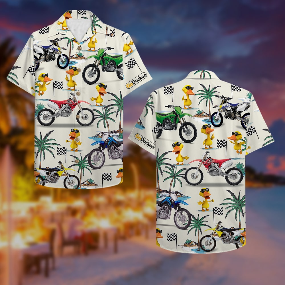 HOT Dirt Bike And Duck Pattern Hawaii Shirt2