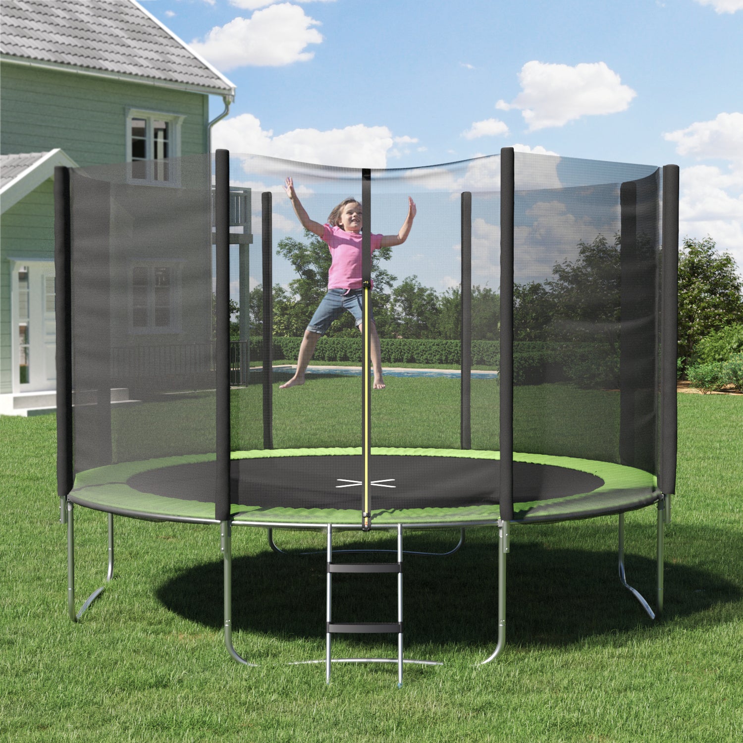 Devoko Trampoline with Safe Enclosure Net Patio Fitness Jumping Trampoline for Backyard, Kindergarten with Ladder