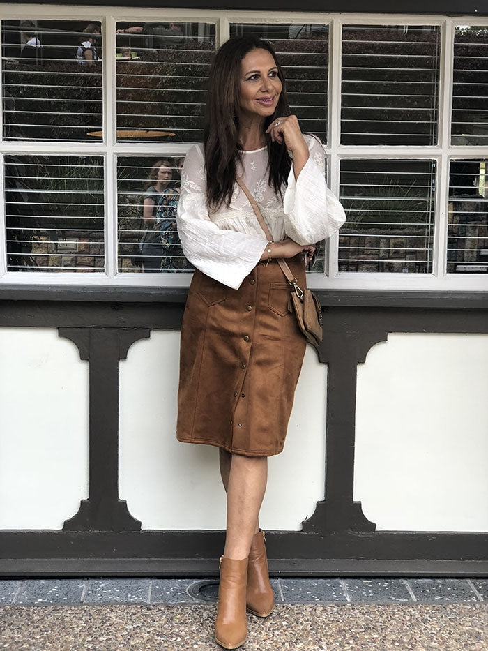 Suede Midi Skirt - Tan – Style Me Luxe