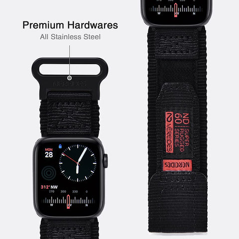 Nereides Rugged Black Nylon Apple Watch Band