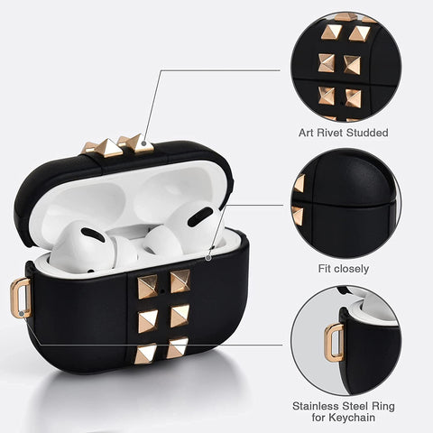 Nereides Rivets Faux Leather AirPods Pro Black Case