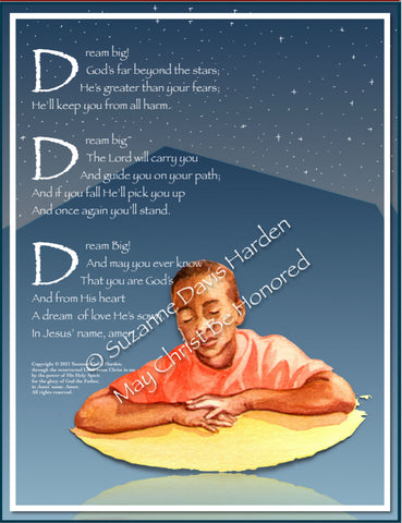 Digital Download Original Handmade Poetry Print Dream Big by Suzanne Davis Harden